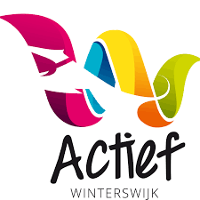 Logo Actief Winterswijk sierlijke letter w in verschillende kleuren met de hazewindhond uit het wapen van Winterswijk daarin.